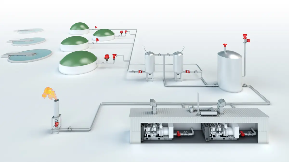Deponie und Kläranlage mit verschiedenen Behältern und PROTEGO®-Sicherheitsarmaturen für einen optimalen Betrieb und Schutz.