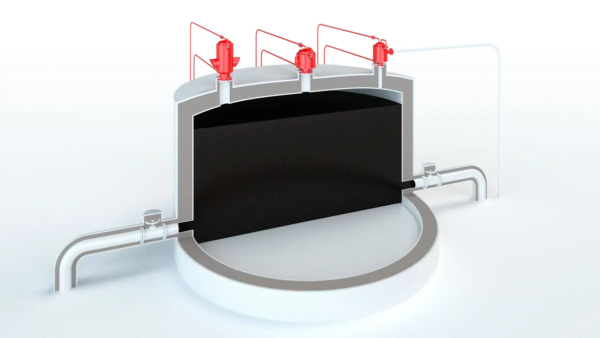 Special applications in chemical and pharmaceutical processing facilities with PROTEGO® devices, showing open tank.