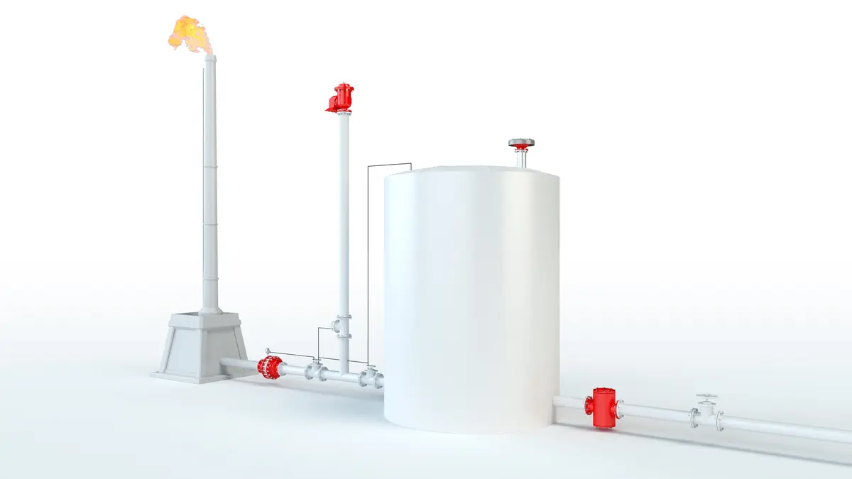 Diagram showing OEM equipment and flare protection systems, featuring integrated PROTEGO® devices.