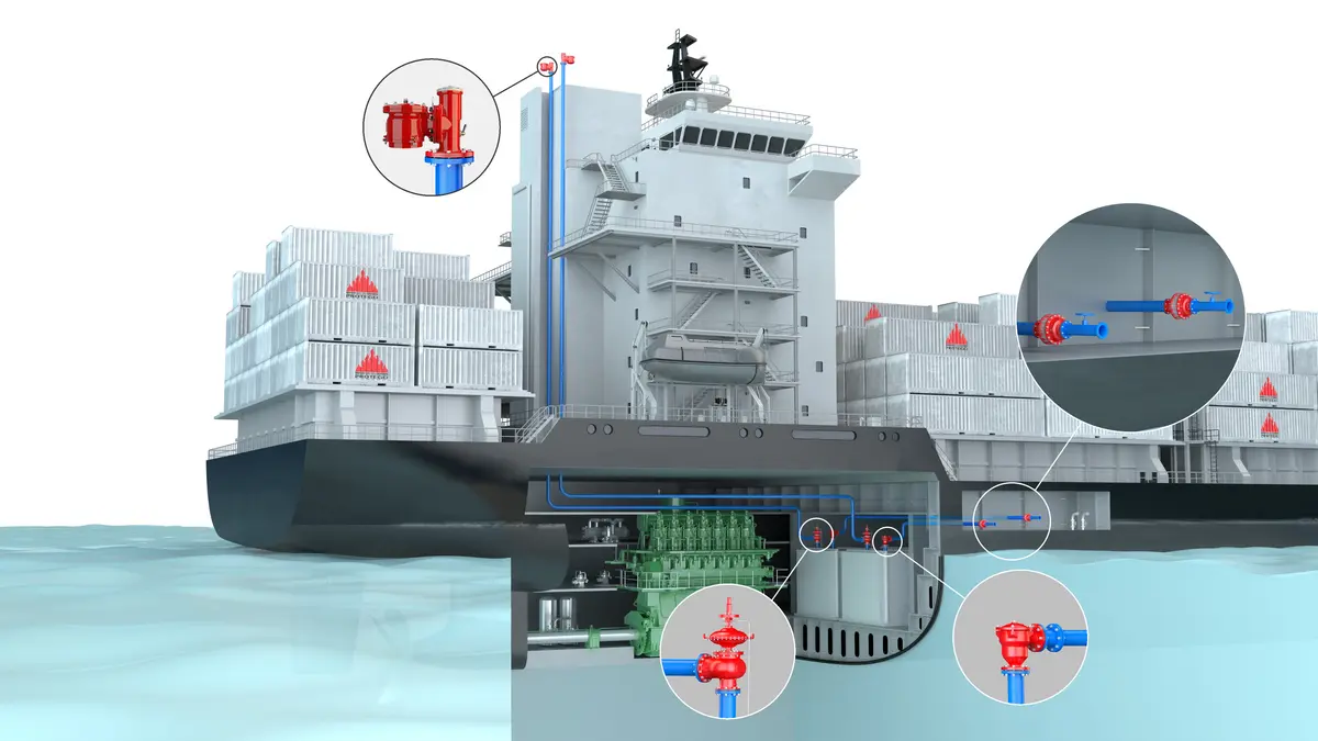 Methanol-fuelled ship with PROTEGO® safety devices installed for protection and efficient operation.