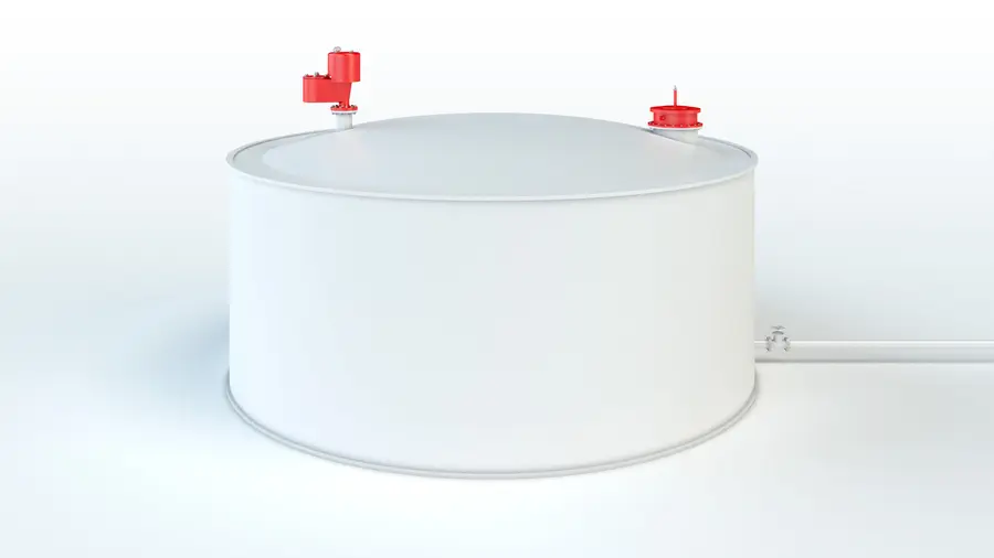 Dos depósitos de almacenamiento de techo fijo equipados con equipos PROTEGO® para diversas aplicaciones.