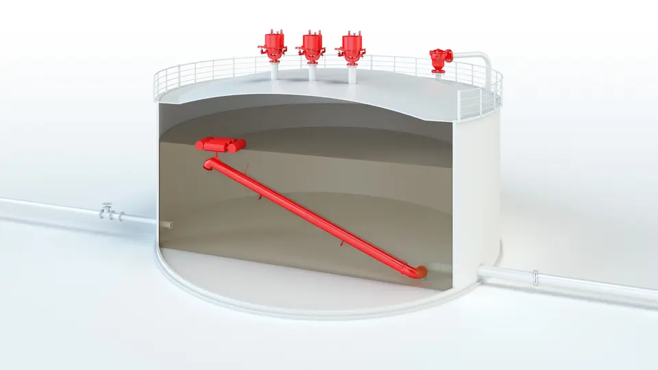 Aviation fuel storage tank equipped with various PROTEGO® devices.
